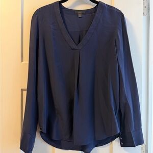 J. Crew Deep Blue V-Neck Silk Blouse